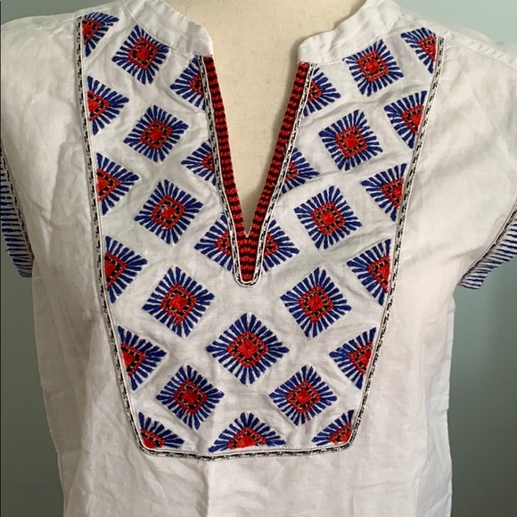 J. Crew Sunburst Embroidered Boho Linen Sleeveless Tank Top Blouse - 0 - Picture 4 of 15